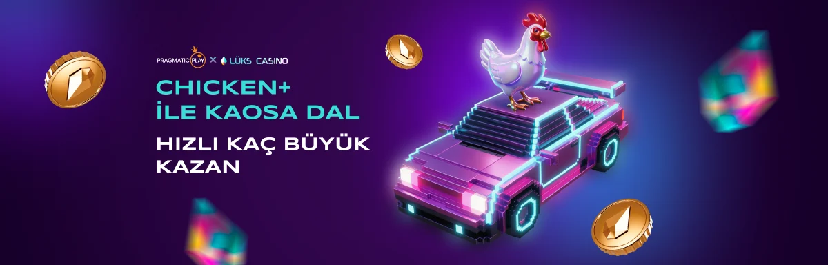 Pragmatic Play Chicken+ banner: chicken on a neon car